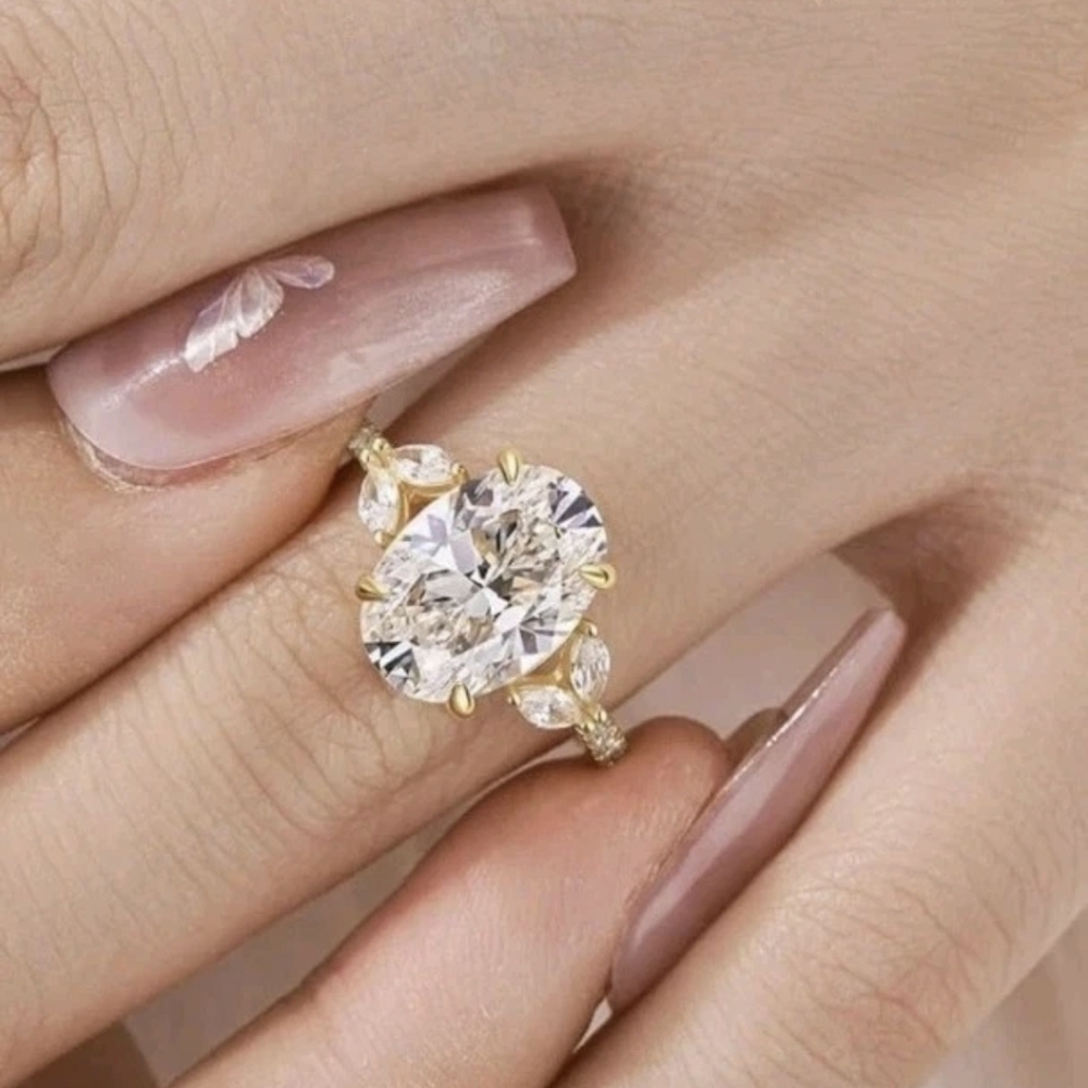 Maxine 3.5 Carat Oval Cut Cubic Zirconia Gold Plated 925 Engagement Ring, 4.5